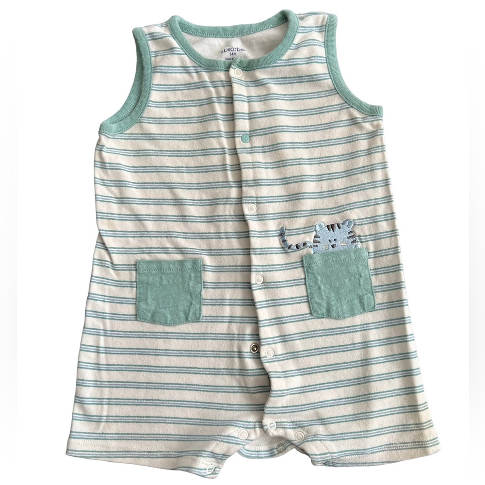 Absorba One Piece Bodysuit Shorts Blue and White Stripe Size 24 months